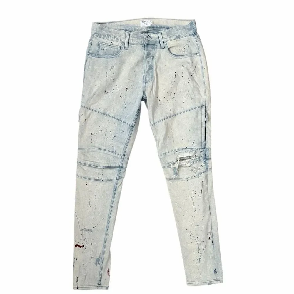 Hudson Jeans Men's 32x32 Zack Moto Skinny Fit Jeans Paint Splatter